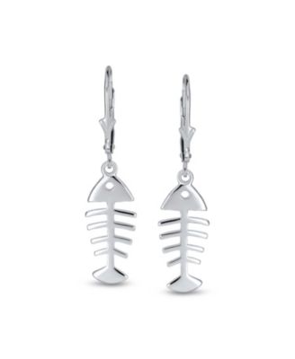 Nautical Ocean Lever back Dangle Earrings Fishbone 14K Gold Plated Sterling Silver