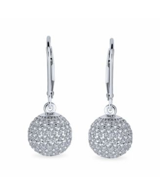 Minimalist Geometric Cubic Zirconia Pave CZ Disco Ball Lever back Drop Statement Earrings Prom Sterling Silver