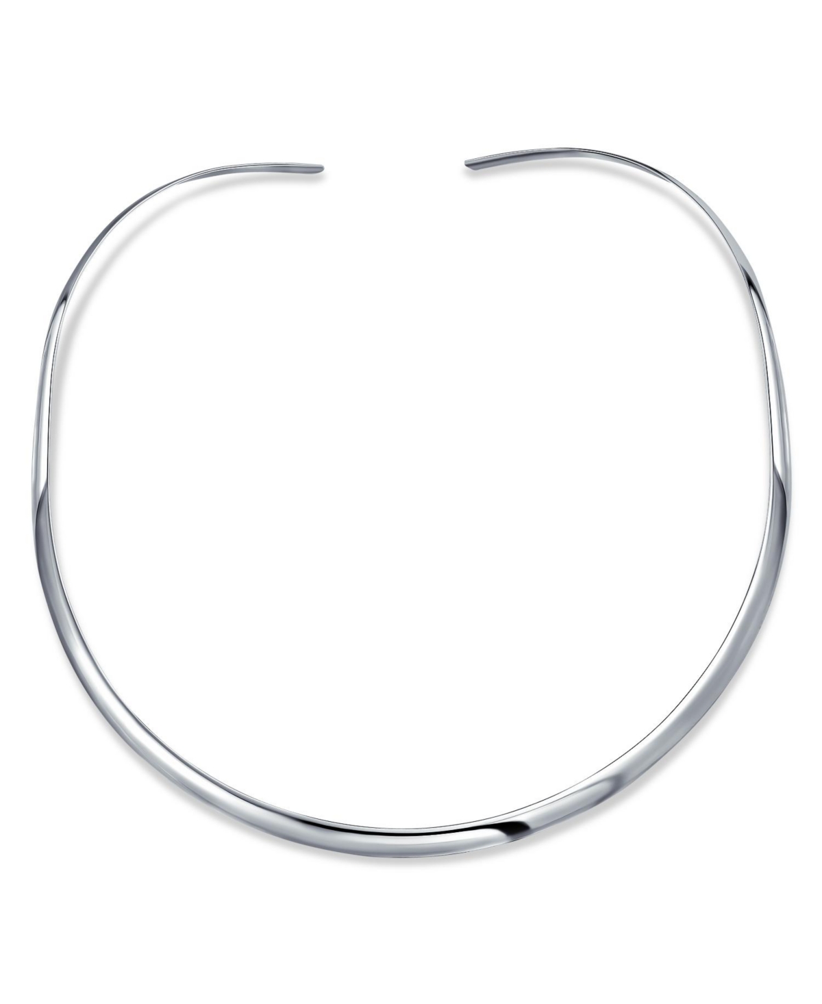 Basic Simple Thin Flat Choker Slider Open Collar Contoured Statement Necklace For Women .925 Silver Sterling 4MM - Silver