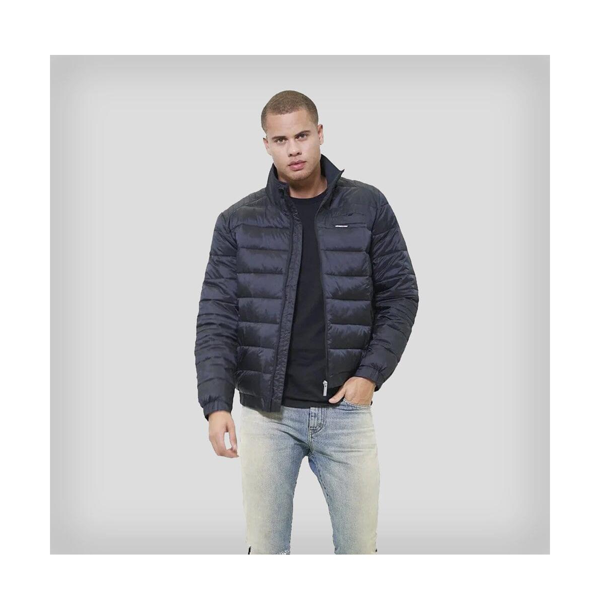 Men's Faux Leather Moto Puffer Jacket - Charcoal