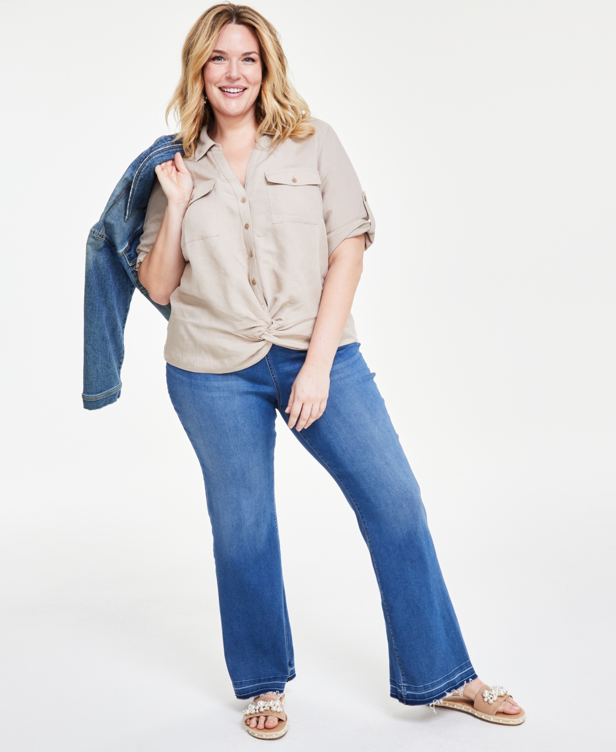 I.n.c. International Concepts Plus Size Linen Twist-Hem Shirt, Created for Macy's