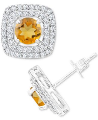 Gemstone & Lab-Grown White Sapphire (5/8 ct. t.w.) Square Halo Birthstone Stud Earrings in Sterling Silver