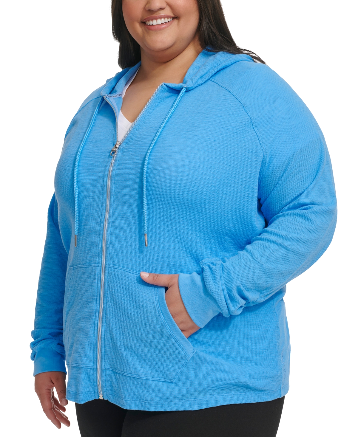 Calvin Klein Performance Ruched-sleeve Zip Hoodie, Xs-3x In Azure Blue
