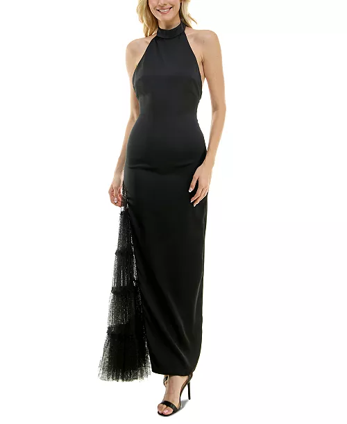 women's lace-trim halter gown