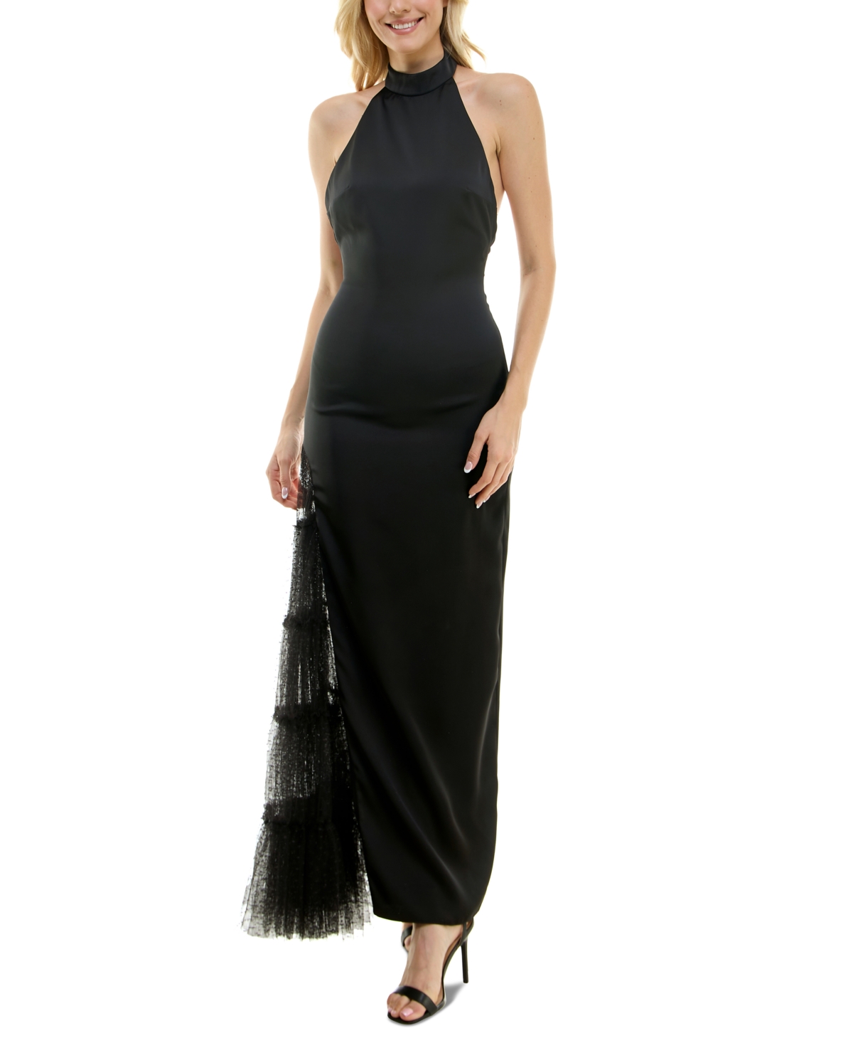 Women's Lace-Trim Halter Gown - Black