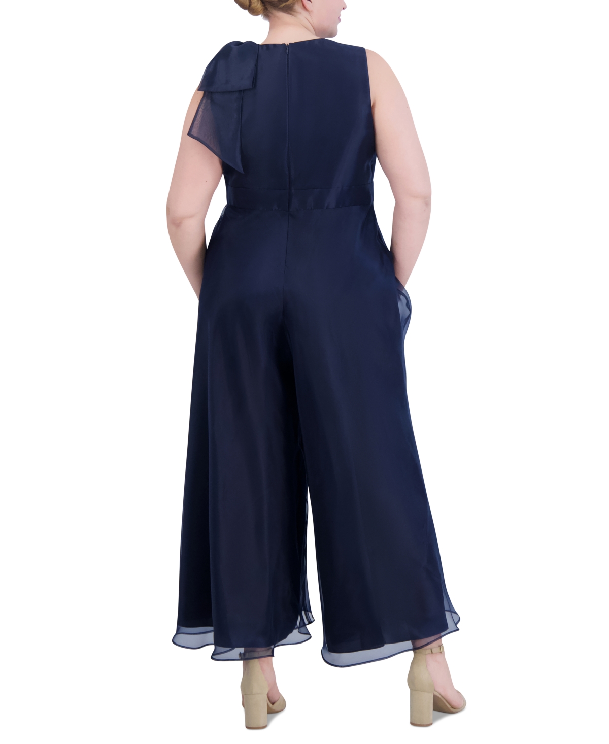 Eliza J Plus Size Organza Bow-Trim Halter Jumpsuit