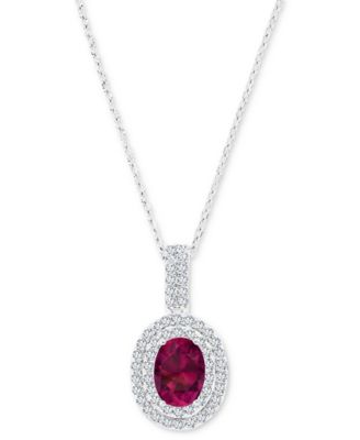 Amethyst (1-1/20 ct. t.w.) & Lab-Grown White Sapphire (1/2 ct. t.w.) Oval Halo Birthstone Pendant Necklace in Sterling Silver, 16" + 2" extender