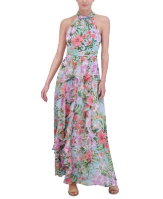 Floral print chiffon halter maxi dress eliza j best sale