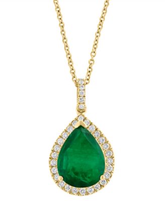 EFFY&reg; Limited Edition Emerald (4-1/4 ct. t.w.) & Diamond (1/3 ct. t.w.) Pear Halo 18" Pendant in 14k Gold