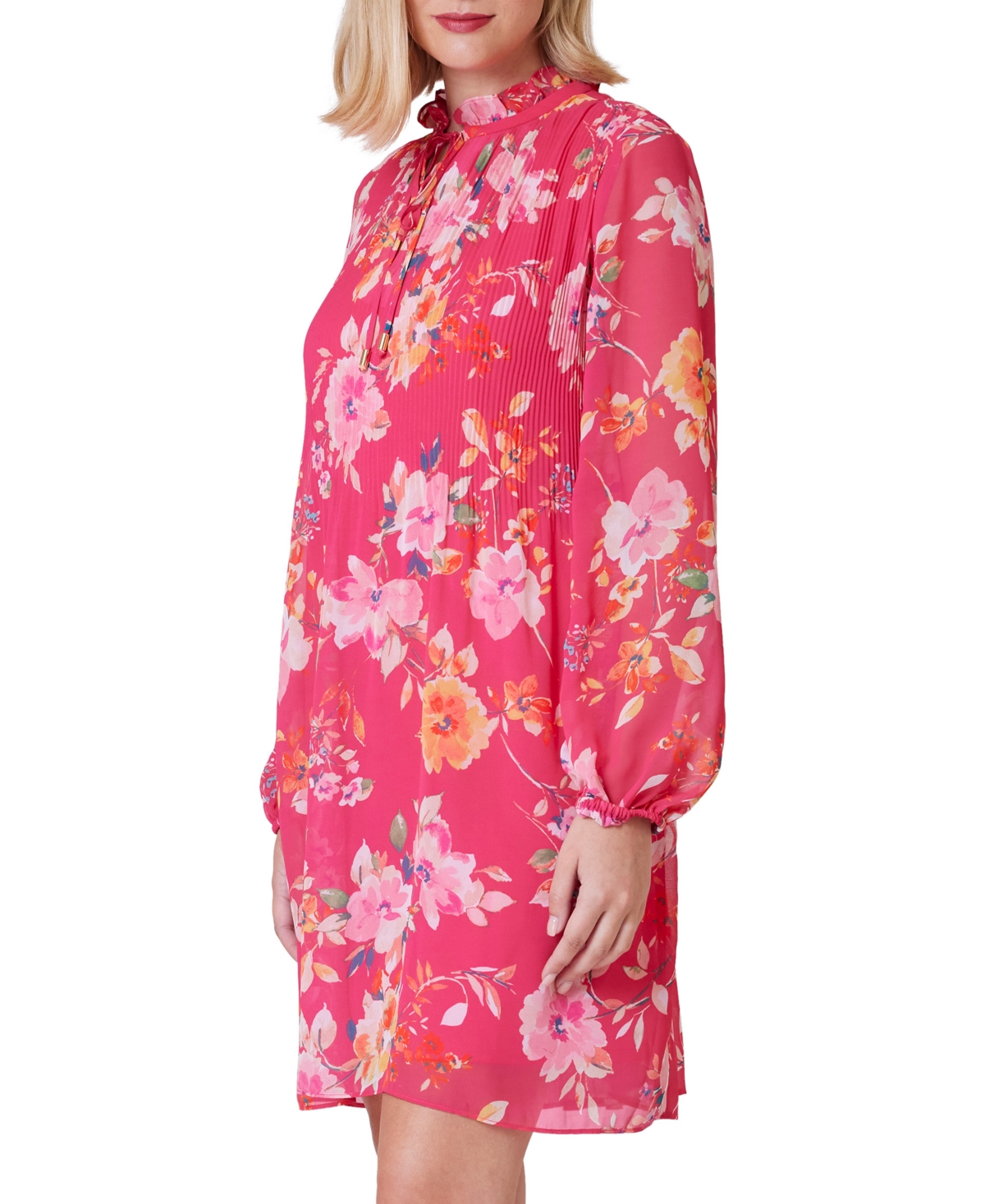Shop Jessica Howard Women's Printed Pleated Chiffon Dress In Magenta Co