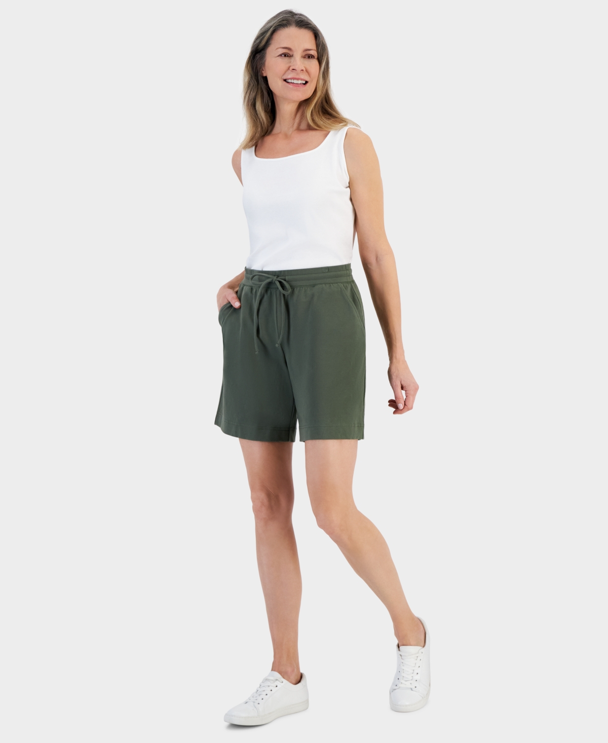 Shop Style & Co Women's Mid Rise Sweatpant Shorts, Created For Macy's In Oliva