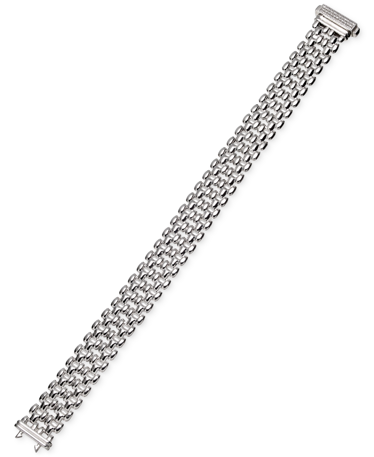 Diamond Pave Clasp Wide Link Bracelet (1/4 ct. t.w.) in Sterling Silver