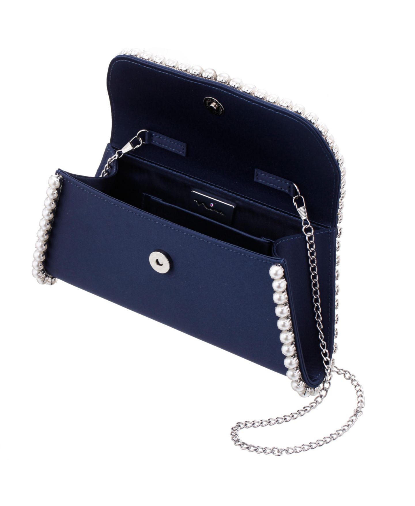 Женская сумка Nina Imitation Pearl Trim Trapezoid Flap, цвет: Тёмно-синий — фото 4