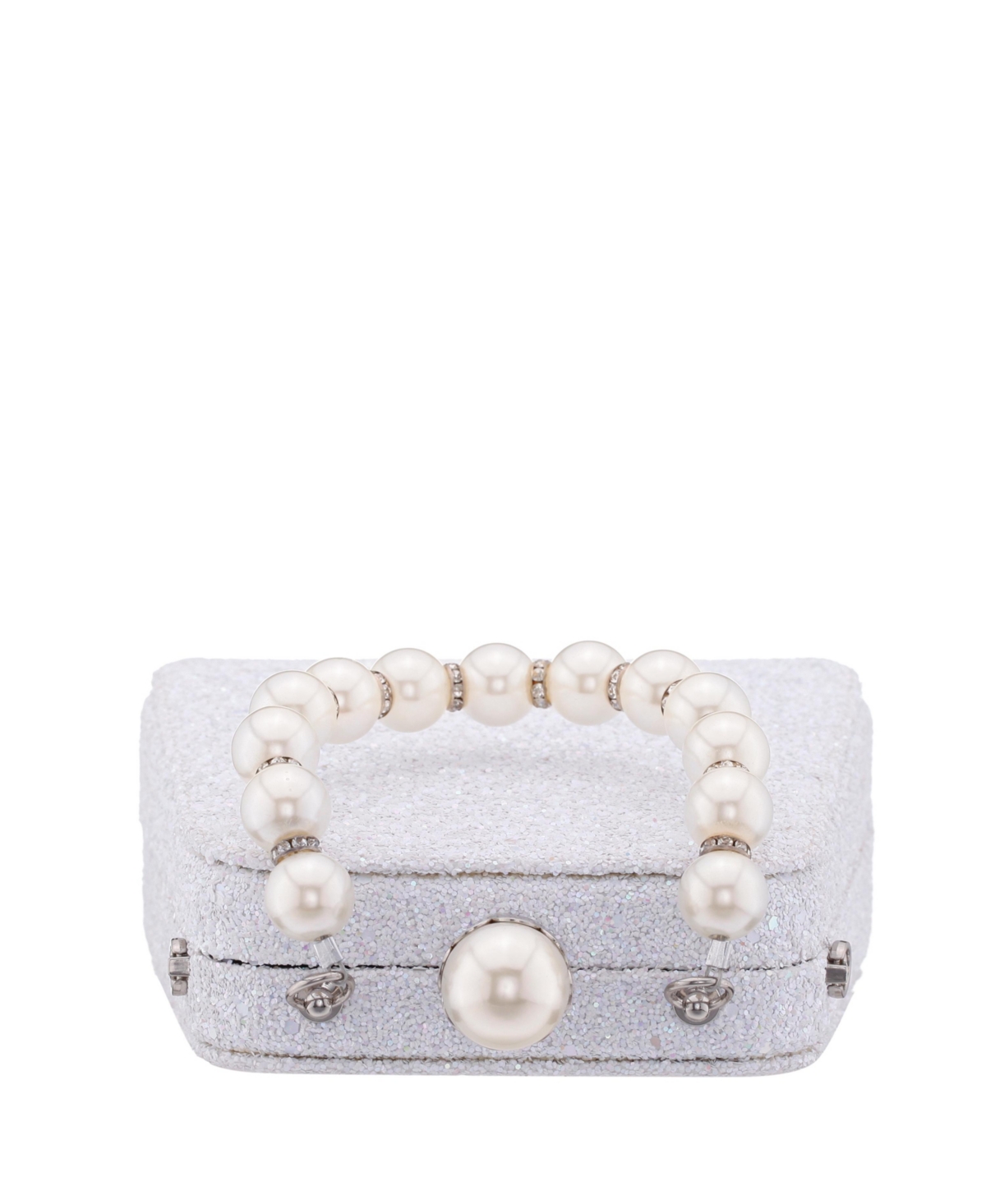 Shop Nina Imitation Pearl Handle Glitter Box Bag In White