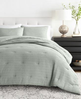 Waffle Textured 3-Piece Comforter Set, Full/Queen