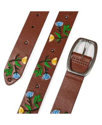 Embroidered Floral Leather Belt