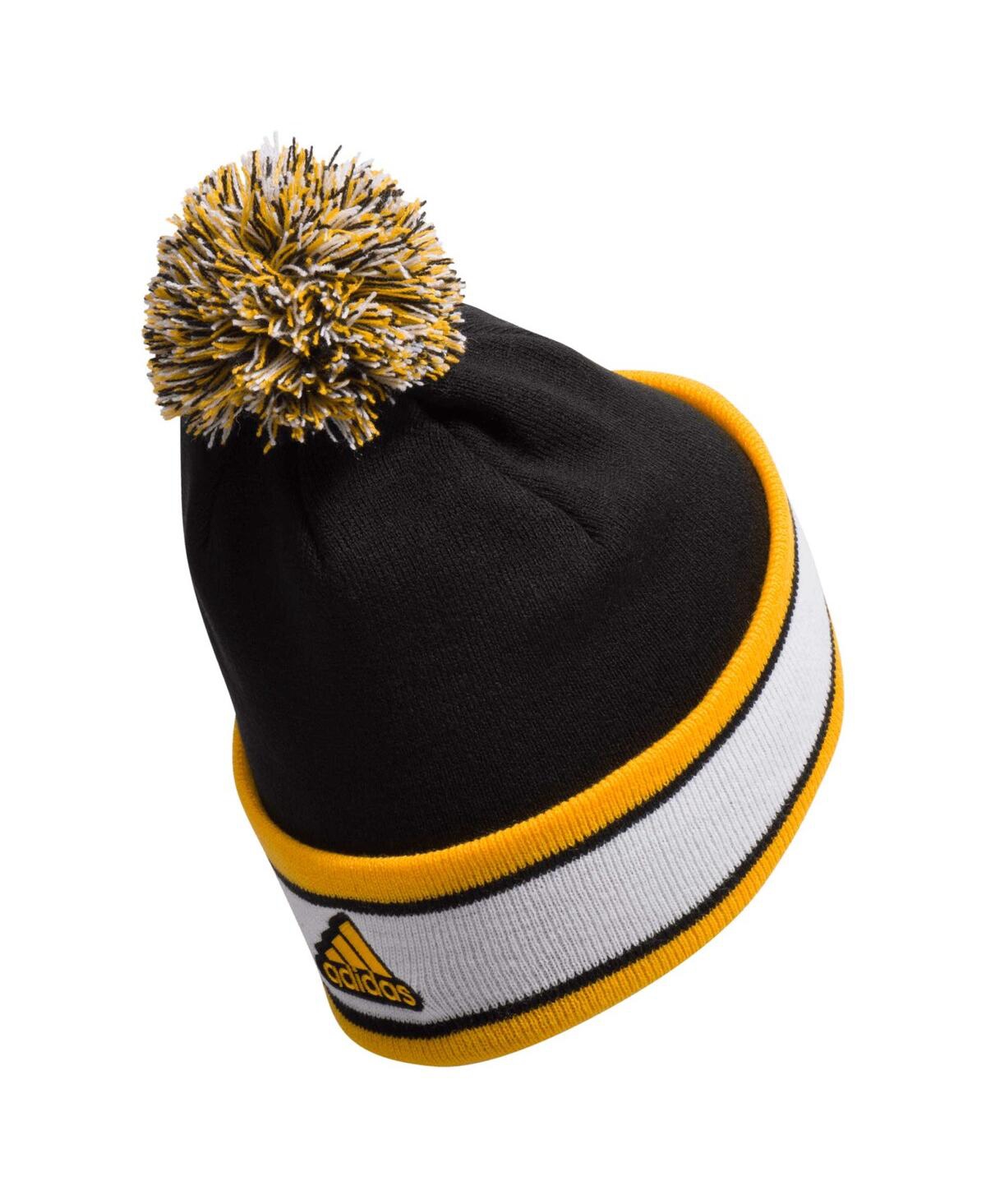 Shop Adidas Originals Men's Adidas Black Boston Bruins Team Stripe Cuffed Knit Hat With Pom