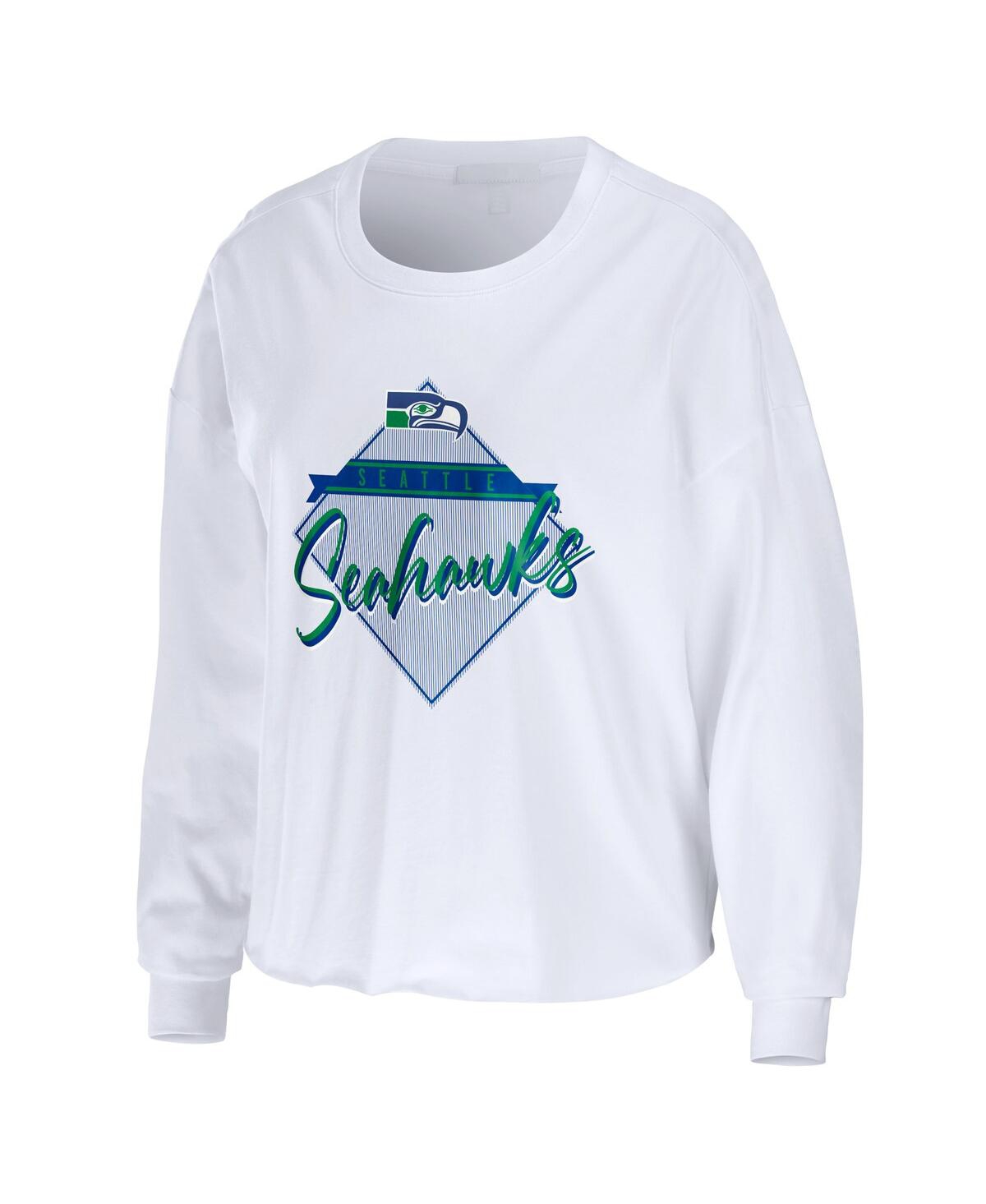 Shop Wear By Erin Andrews Women's  White Seattle Seahawks Domestic Cropped Long Sleeve T-shirt