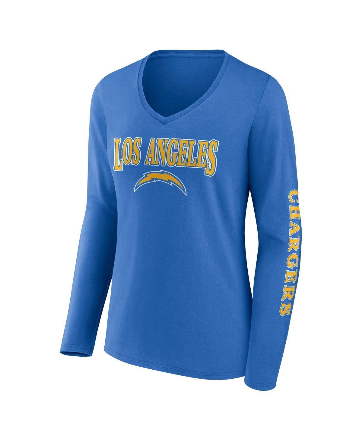 Fanatics Women's  Powder Blue Los Angeles Chargers Wordmark Long Sleeve V-neck T-shirt In Powder Blue