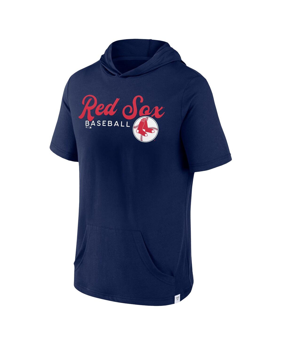 Shop Fanatics Men's  Navy Boston Red Sox Offensive Strategy Short Sleeve Pullover Hoodie