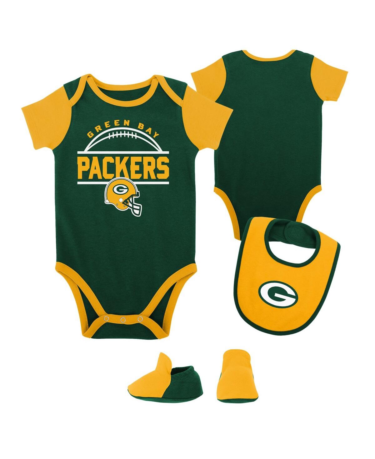 Shop Outerstuff Baby Boys And Girls Green, Gold Green Bay Packers Home Field Advantage Three-piece Bodysuit, Bib And In Green,gold