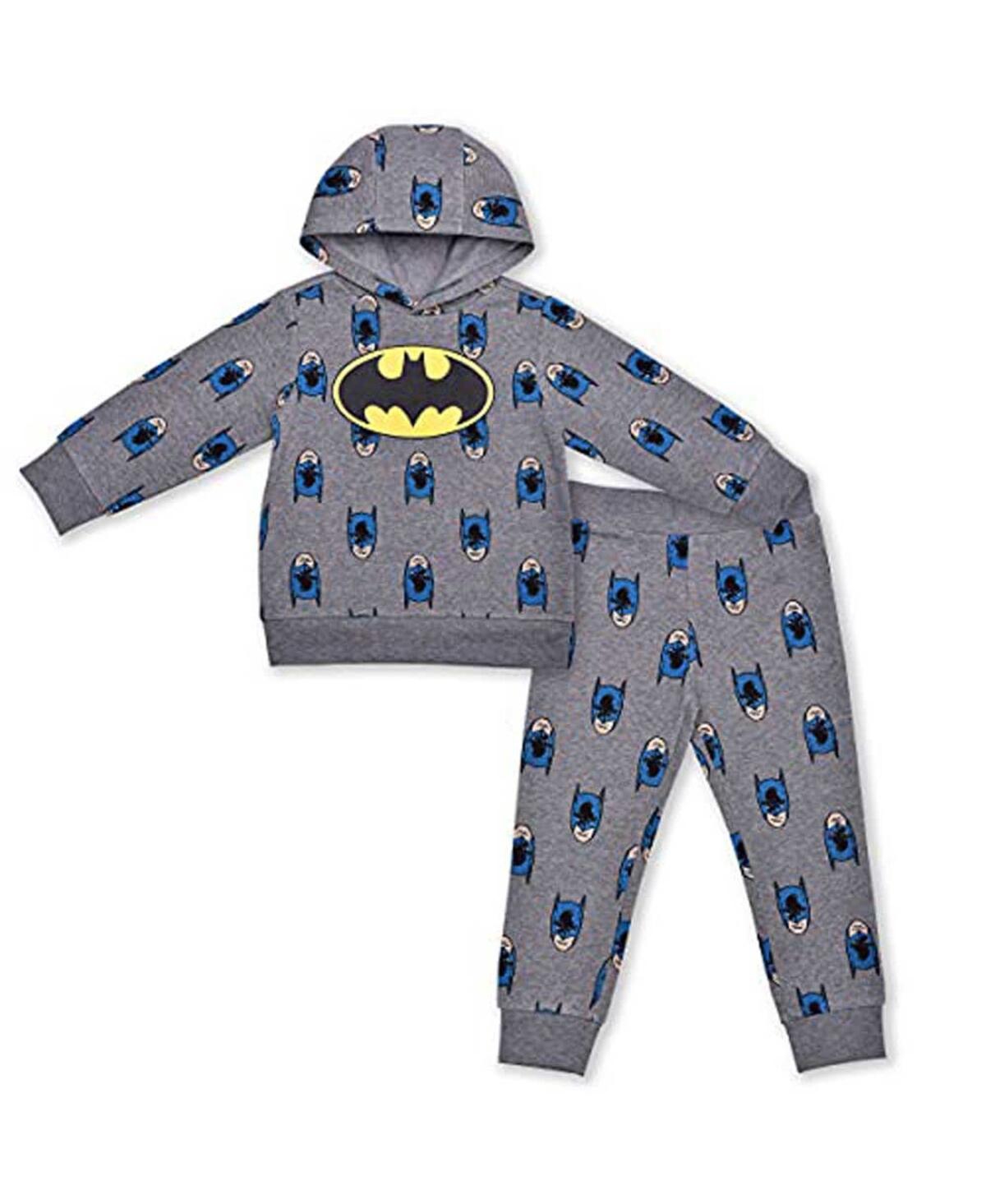 Shop Children's Apparel Network Little Boys And Girls Gray Batman All-over Mask Pullover Hoodie And Joggers Set