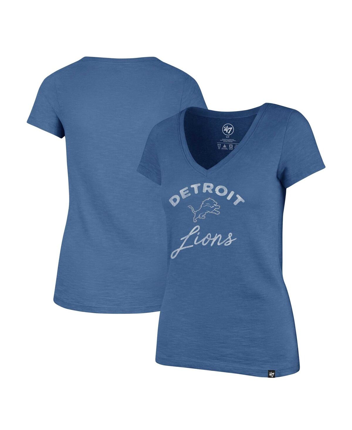 Women's '47 Brand Blue Distressed Detroit Lions Avery Scrum V-Neck T-Shirt - Blue