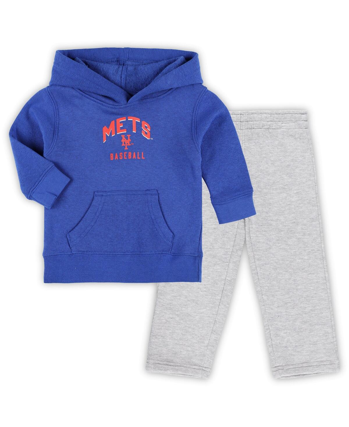 Shop Outerstuff Baby Boys And Girls Royal, Heather Gray New York Mets Play By Play Pullover Hoodie And Pants Set In Royal,heather Gray