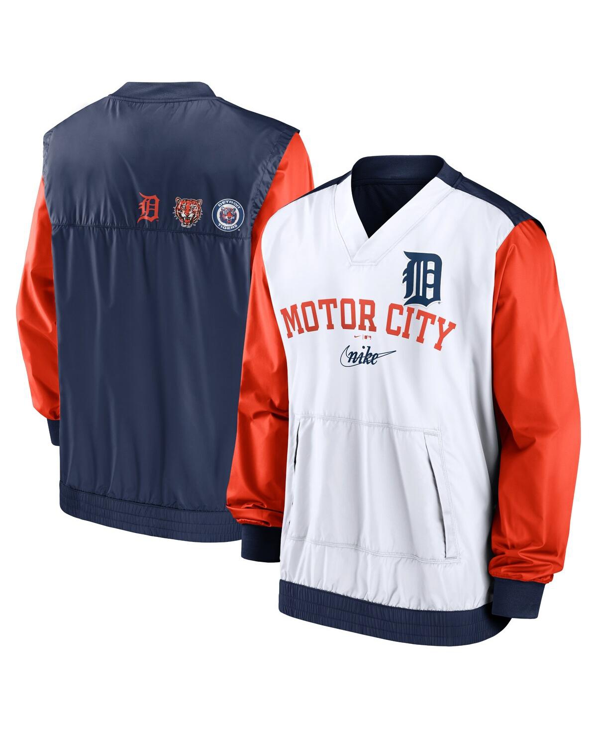 Men's Nike White, Navy Detroit Tigers Rewind Warmup V-Neck Pullover Jacket - White, Navy