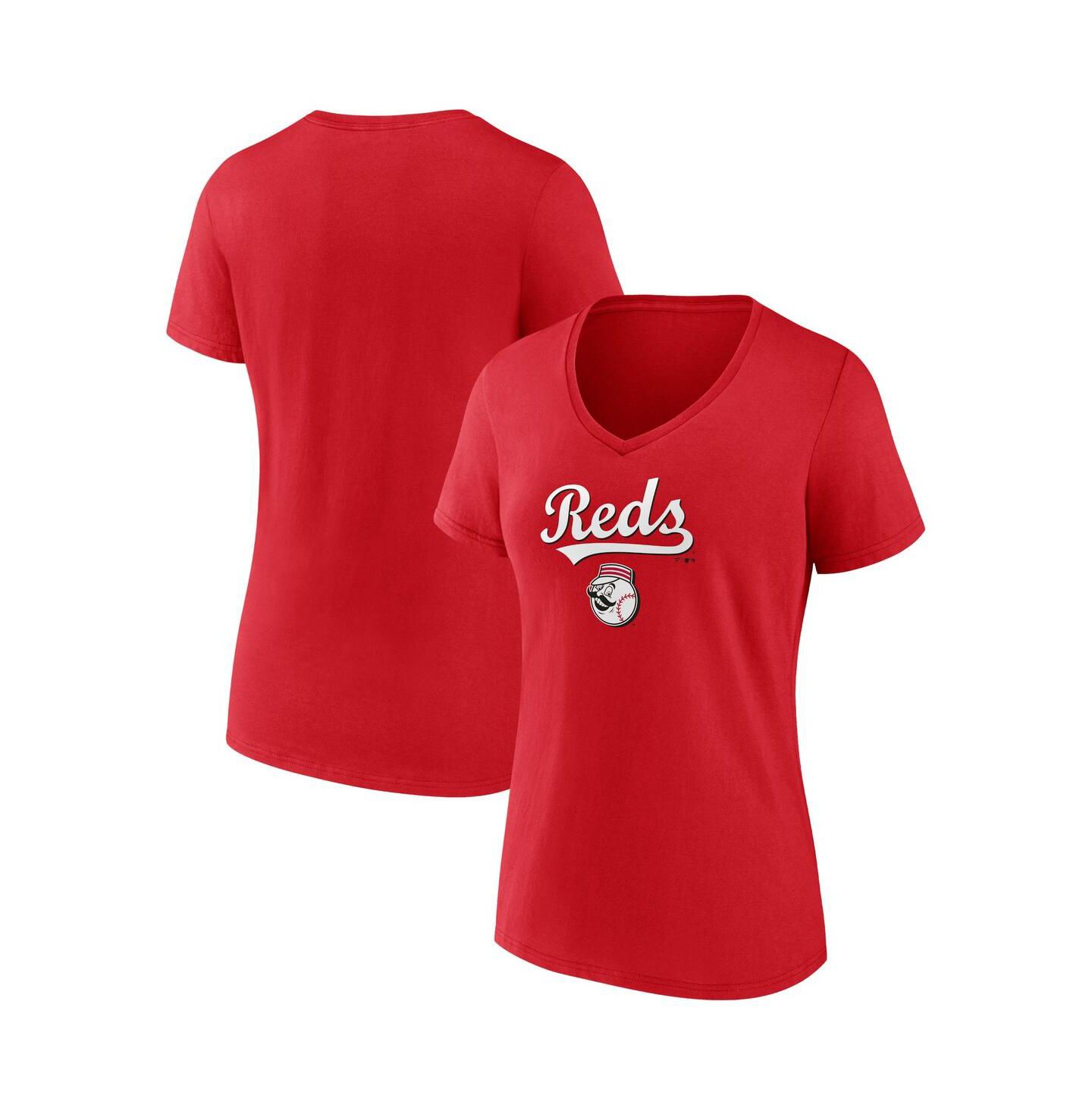 Женская футболка Fanatics Red Cincinnati Reds Team Lockup V-Neck — фото 1