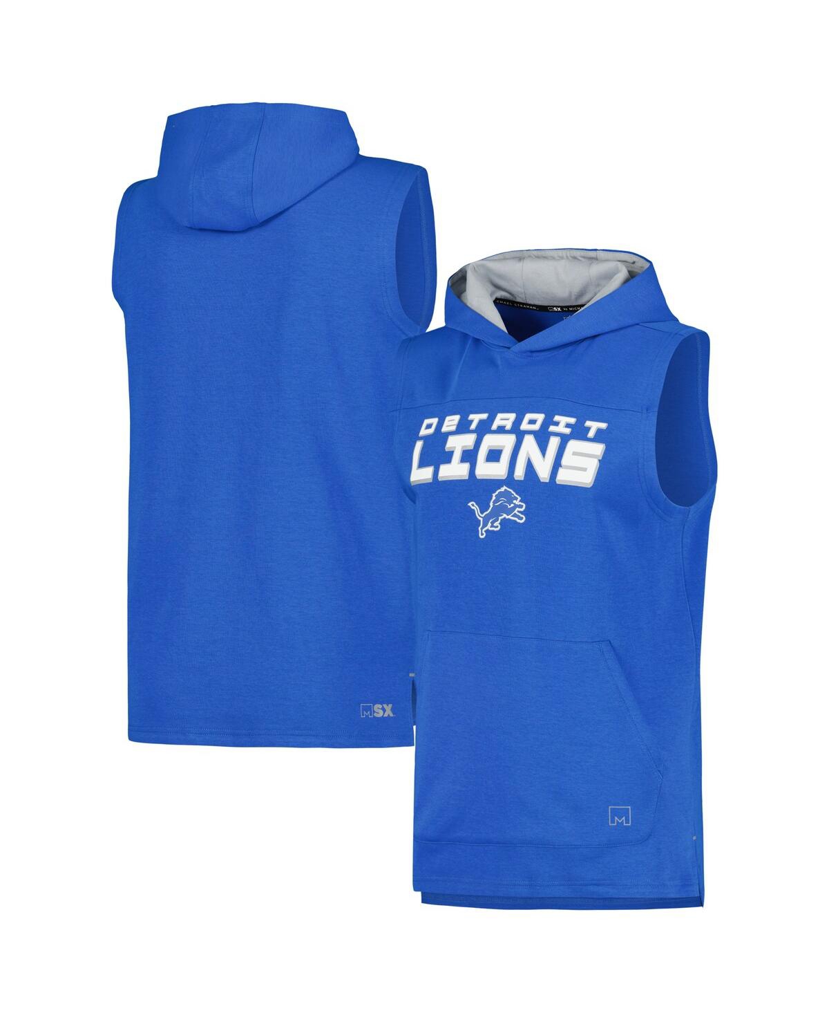 Shop Msx By Michael Strahan Men's  Blue Detroit Lions Captain Tri-blend Sleeveless Hoodie T-shirt