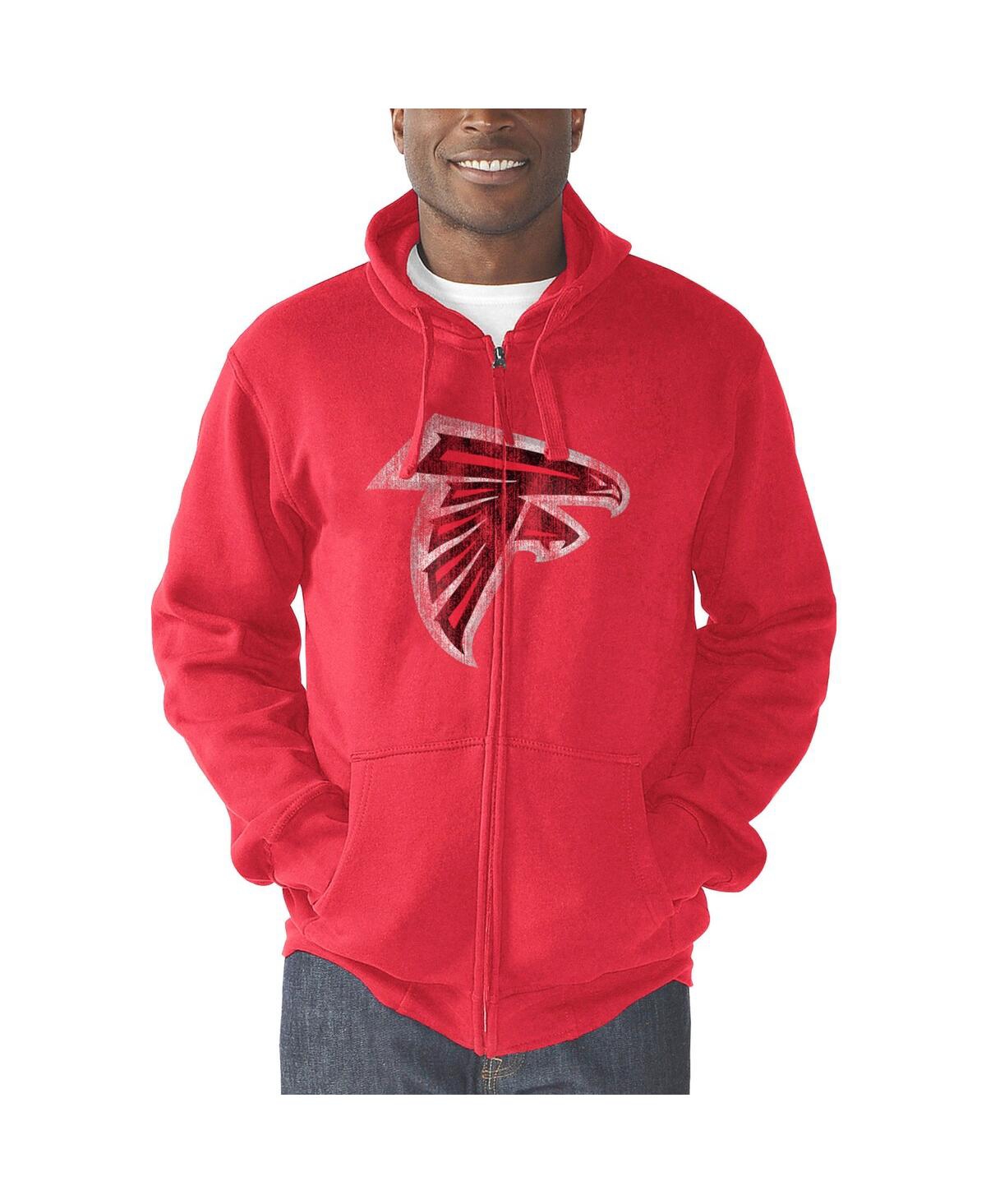 Shop G-iii Sports By Carl Banks Men's  Red Distressed Atlanta Falcons Primary Logo Full-zip Hoodie