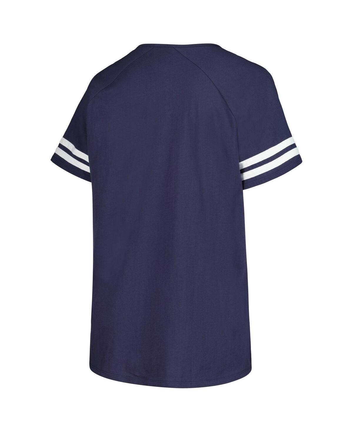 Shop Fanatics Women's  Navy Distressed Seattle Seahawks Plus Size Raglan Notch Neck T-shirt