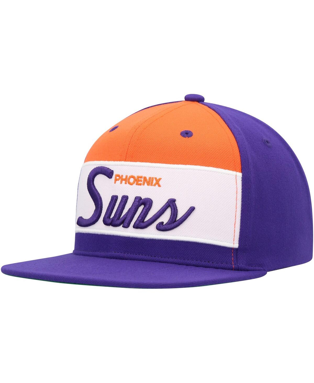 Shop Mitchell & Ness Men's  White, Purple Phoenix Suns Retro Sport Colorblock Script Snapback Hat In White,purple