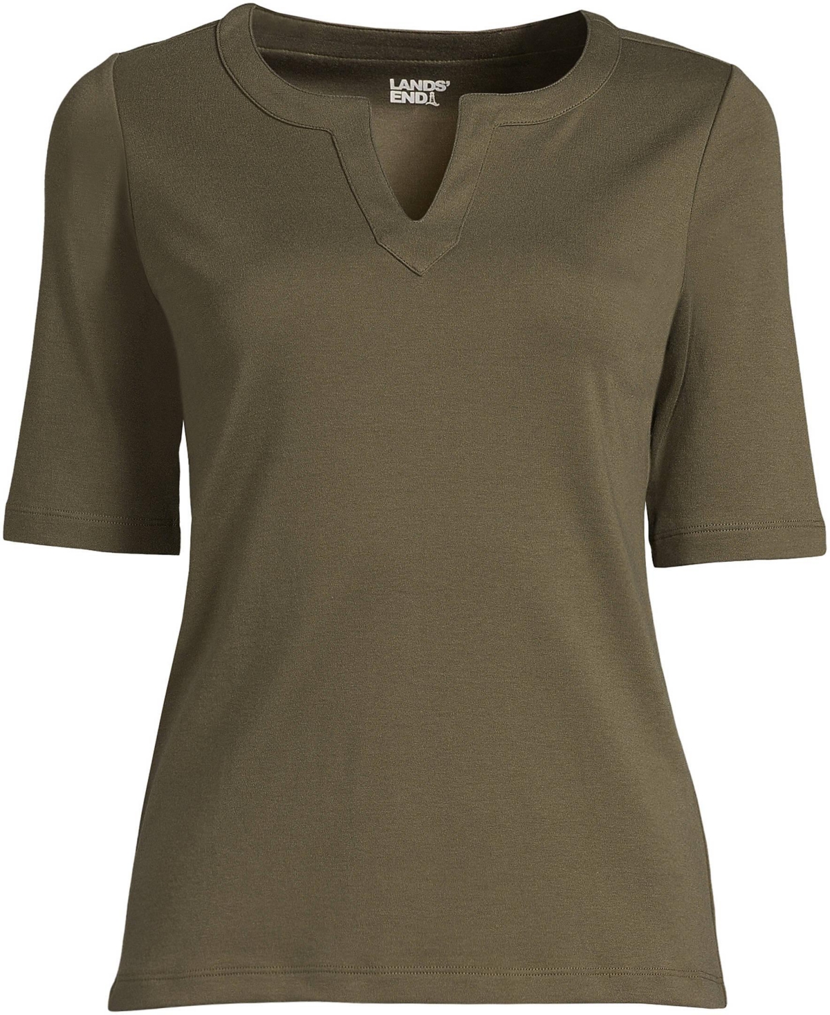 Lands' End Plus Size Cotton Polyester Modern Half Sleeve Splitneck