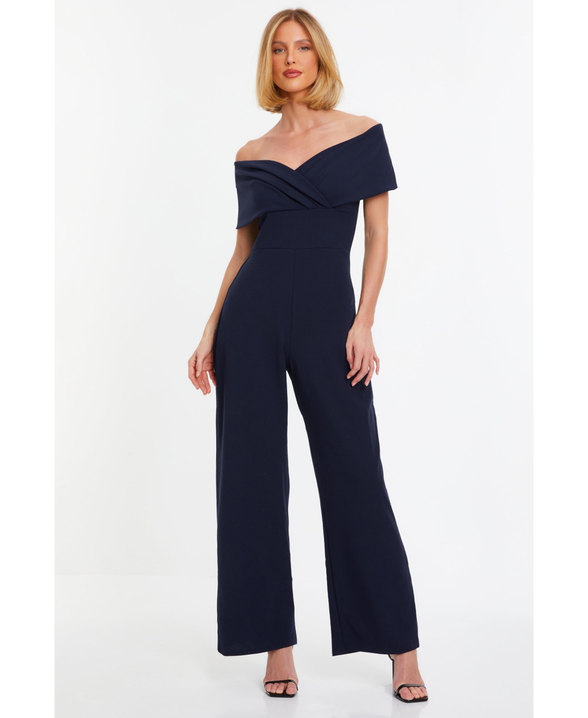 Quiz Women s Bardot Wrap Belt Jumpsuit Blue Smart Closet