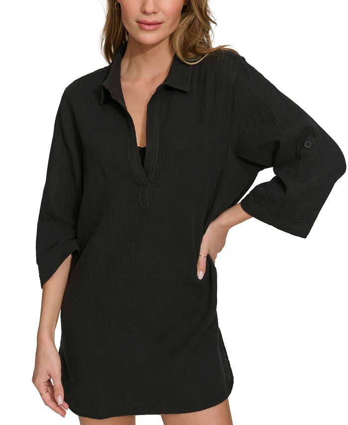 Cover Up Tunic Dress Crochet Long Sleeve Cotton Beach Cover Up Maxi Dress  Tunic