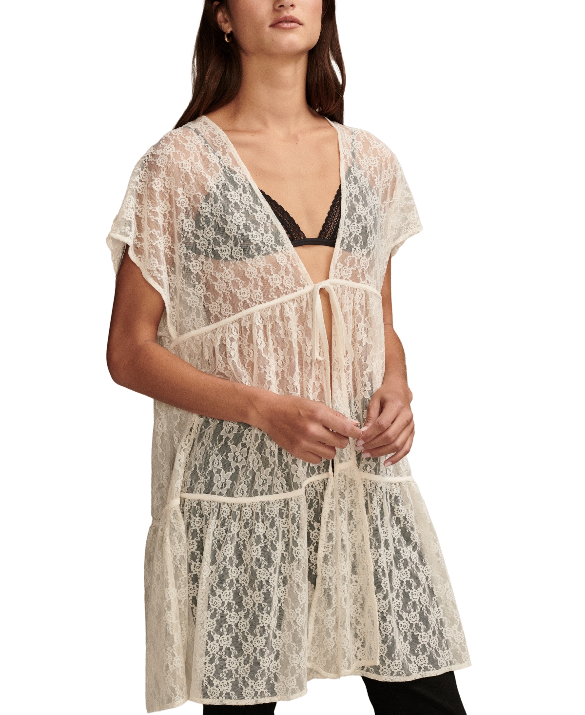Shop Lucky Brand Women's Festival Lace Tiered Duster In Gardenia