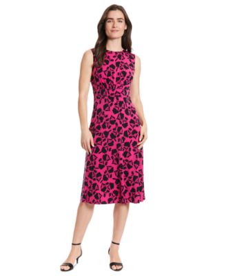 London Times - Petite Floral-Print Jewel-Neck Midi Dress