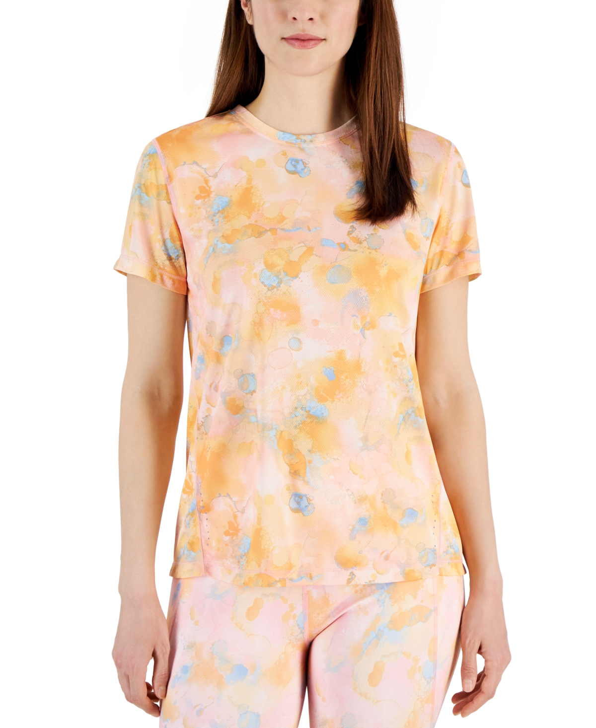 Shop Id Ideology Women's Printed Birdseye-mesh Short-sleeve Top, Created For Macy's In Pink Icing