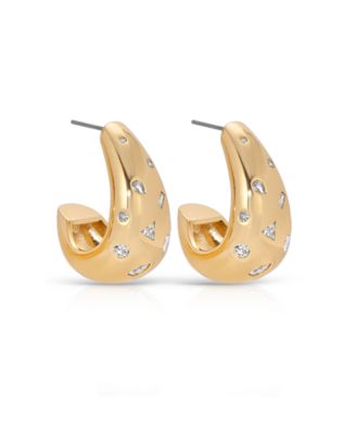 Bezel Crystal Dotted 18k Gold Plated Hoop Earrings