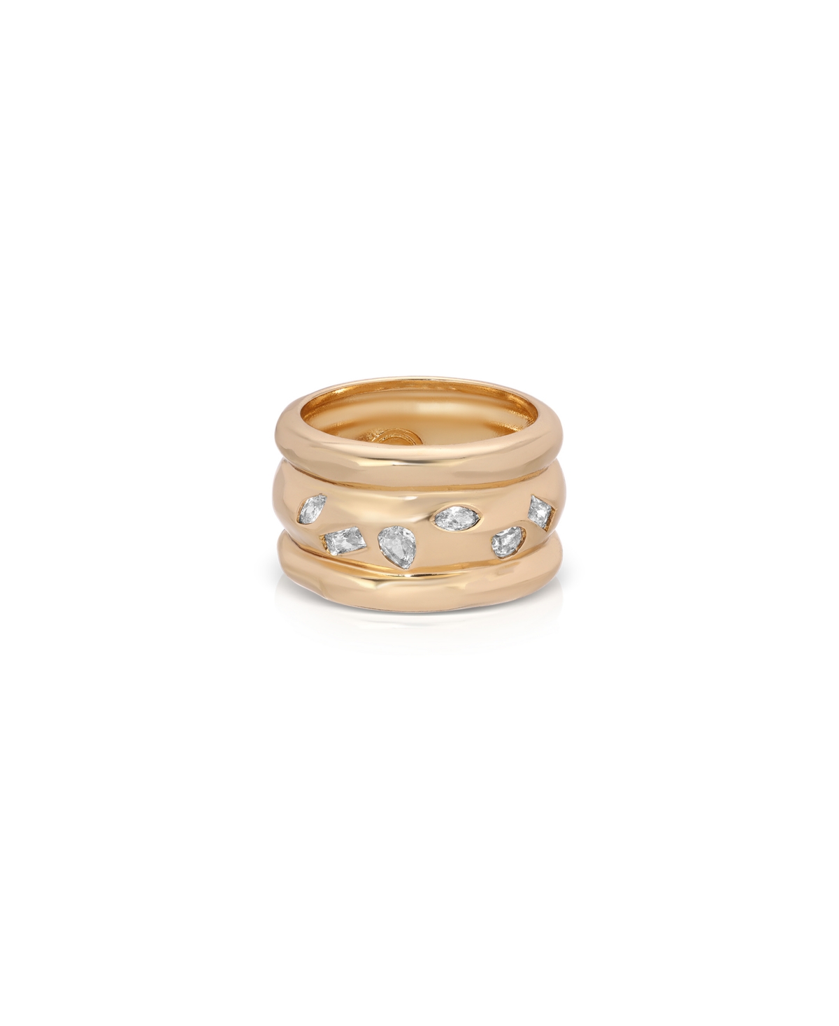 Bezel Crystal Thick 18k Gold Plated Ring - Gold