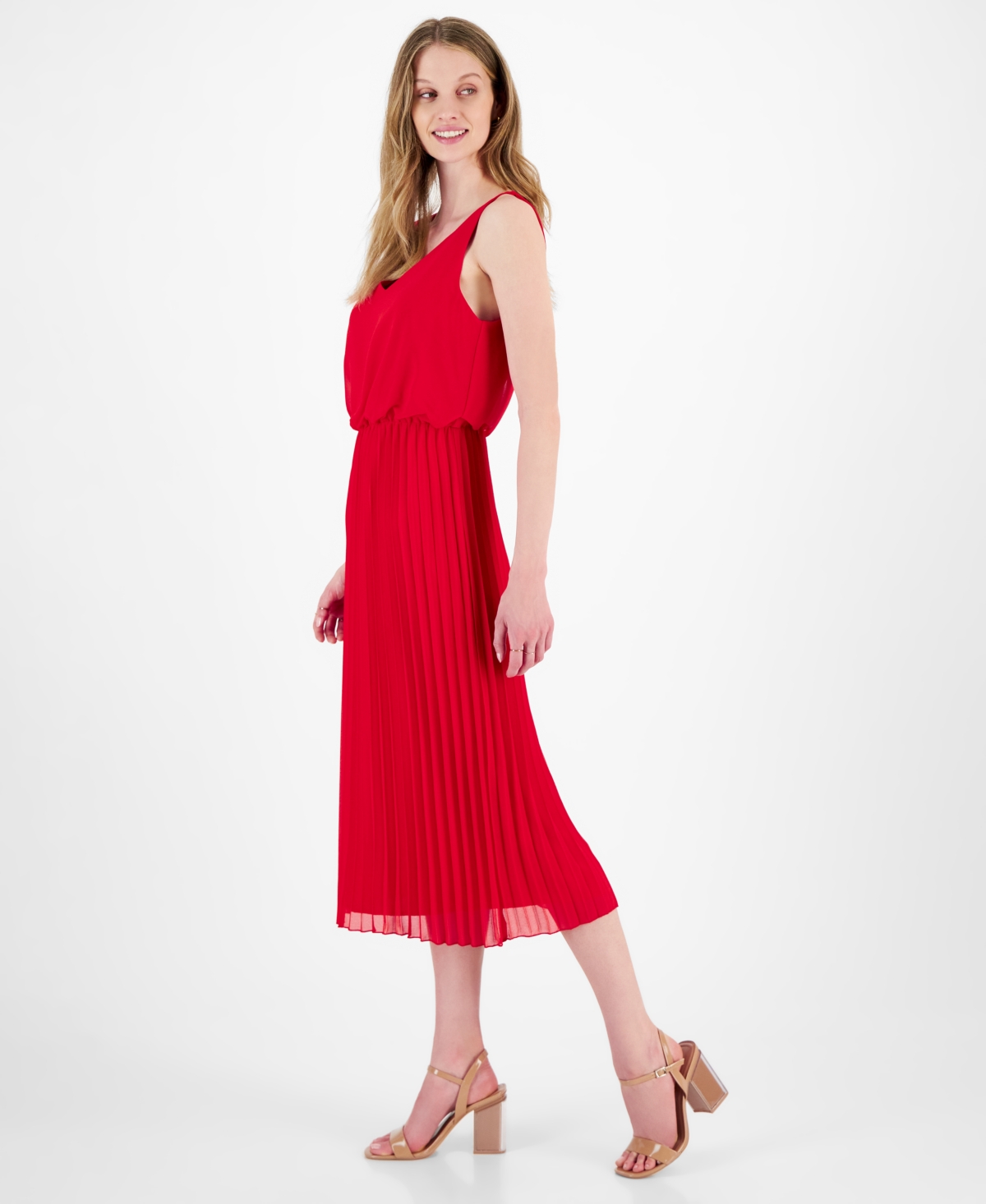 Shop Sam Edelman Women's Scoop-neck Sleeveless Plisse Dress In Coral
