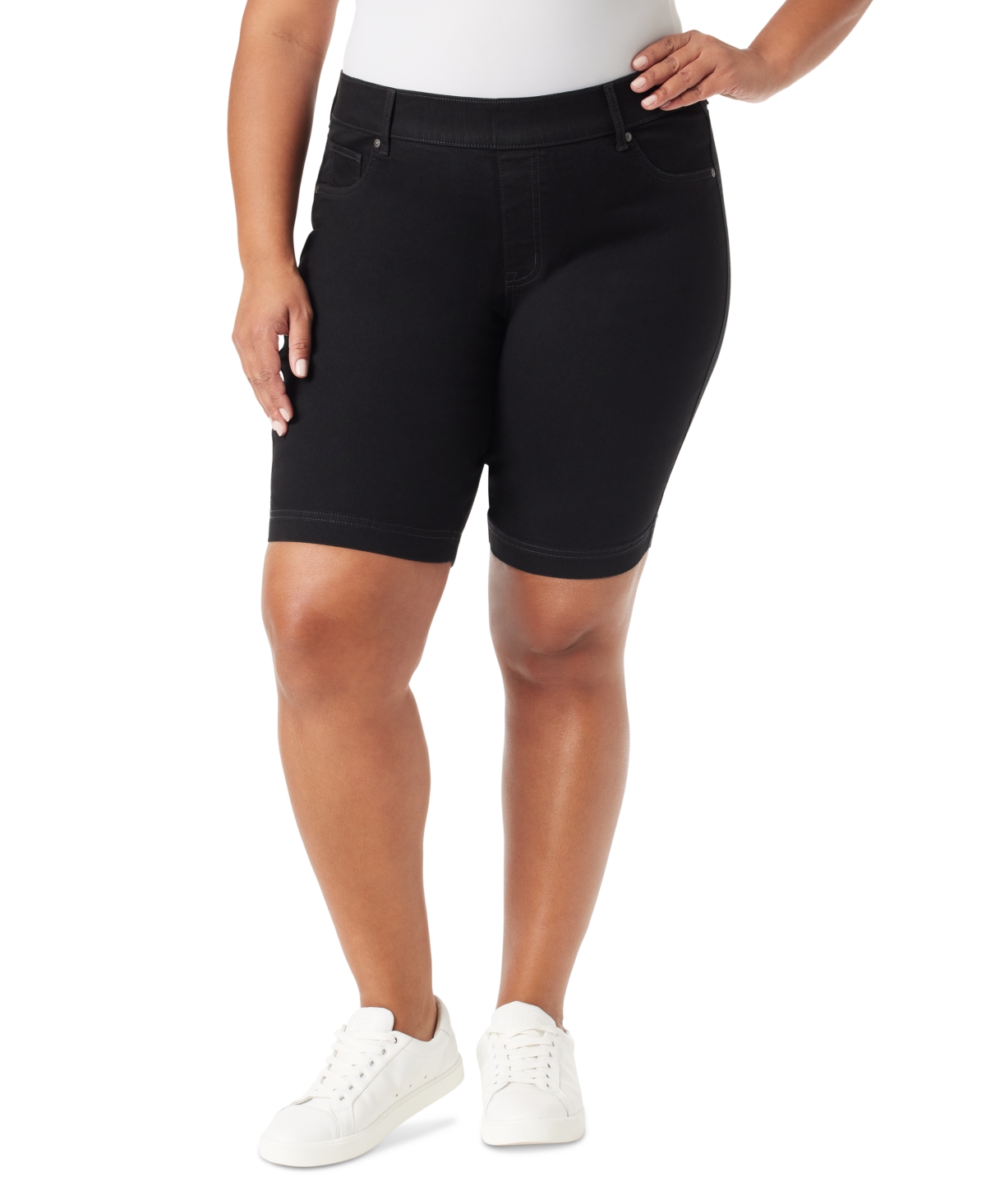 Shop Gloria Vanderbilt Plus Size Shape Effect Pull-on Denim Bermuda Shorts In Black Rinse