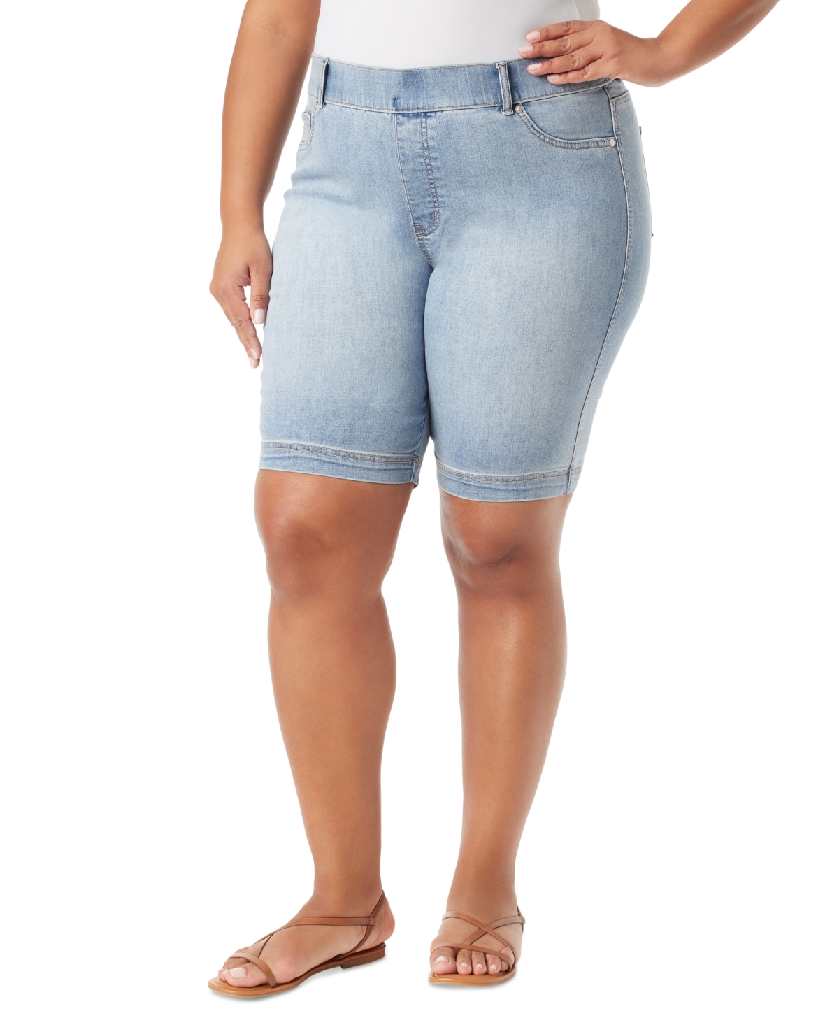 Shop Gloria Vanderbilt Plus Size Shape Effect Pull-on Denim Bermuda Shorts In Newburgh