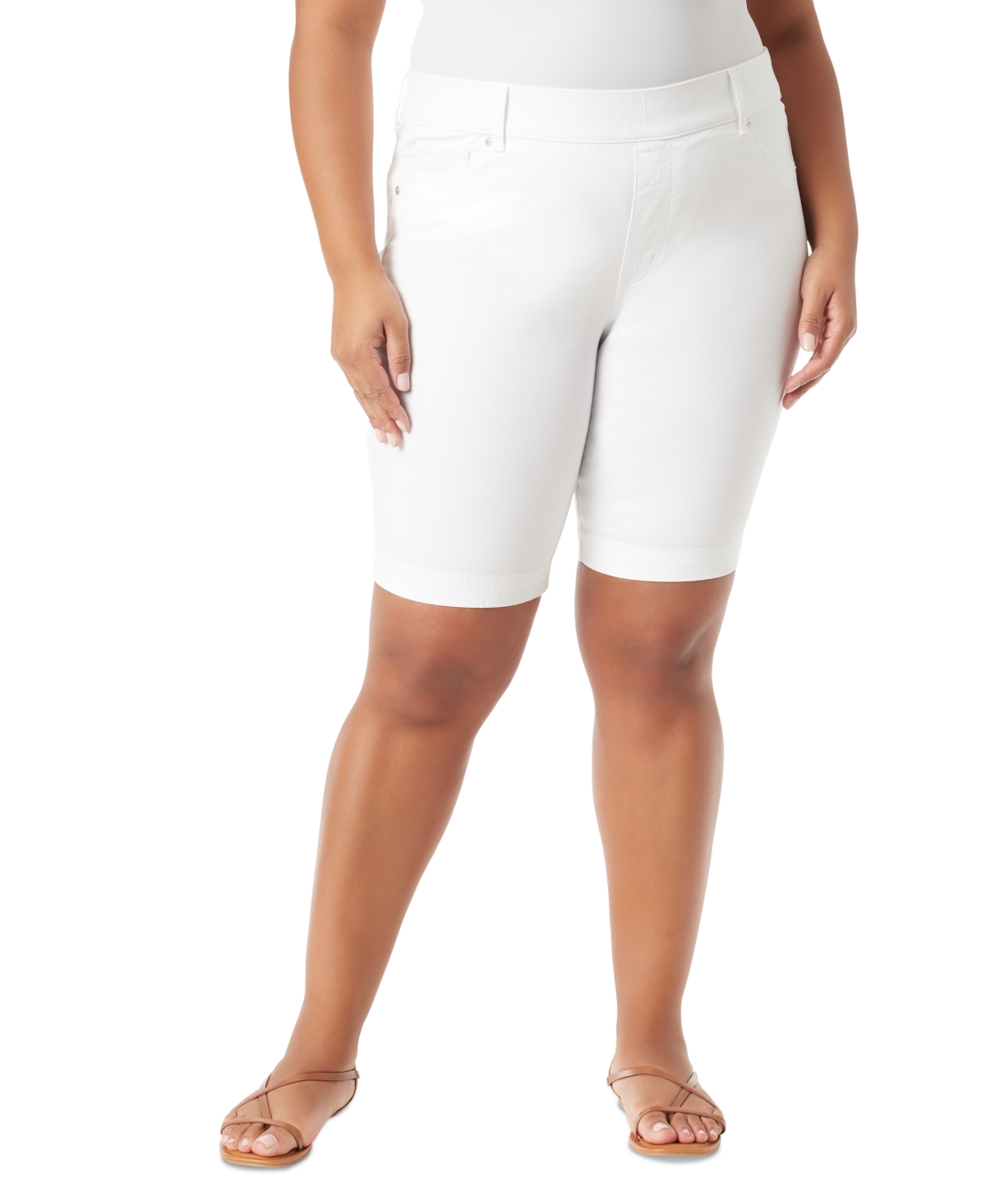 Plus Size Shape Effect Pull-On Denim Bermuda Shorts - Newburgh