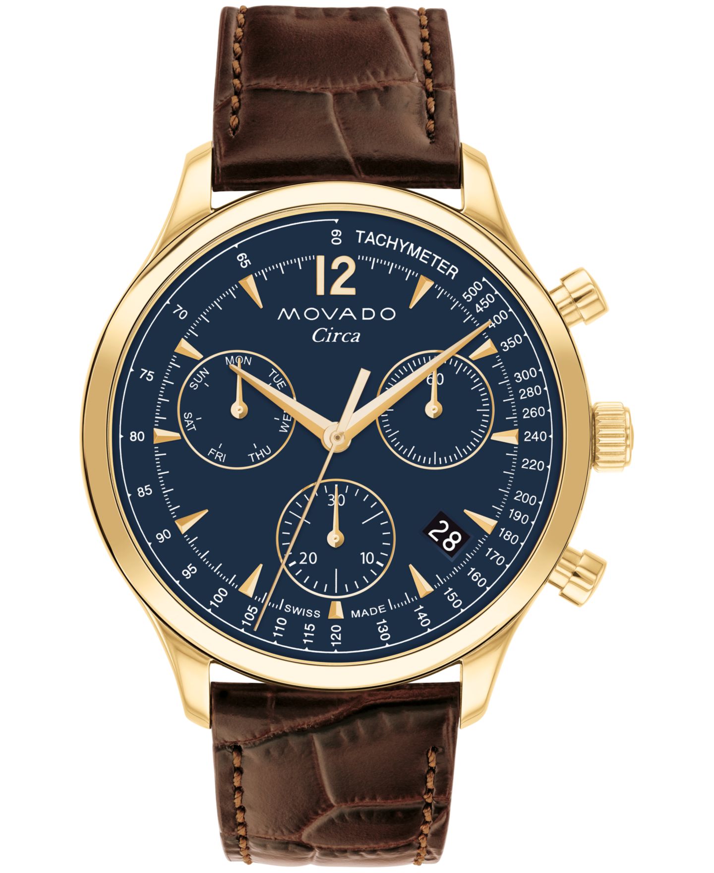 Мужские часы Movado Circa Swiss Quartz Chrono Brown Leather Watch 43mm — фото 1