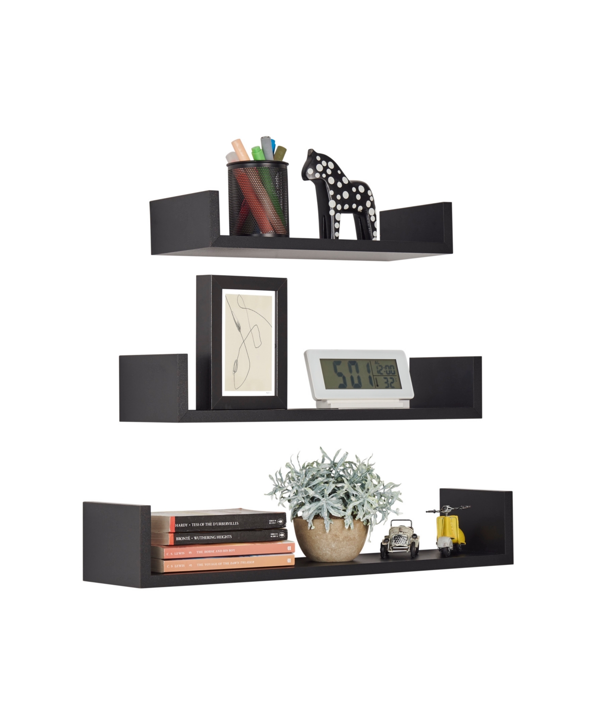 Shop Danya B Aalto U-shaped Floating Wall Shelves, Set Of 3 In Black