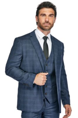 Slim Fit 3PC Tailored Blue Check Men's  Suit