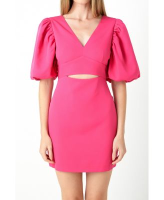 Women's Puff Sleeve Cut Out Mini Dress